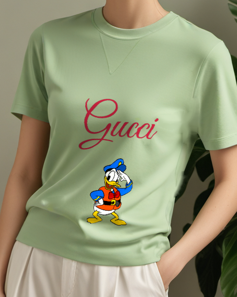 Sage Green Donald Duck Saluting Officer Graphic T-Shirt - model wearing view