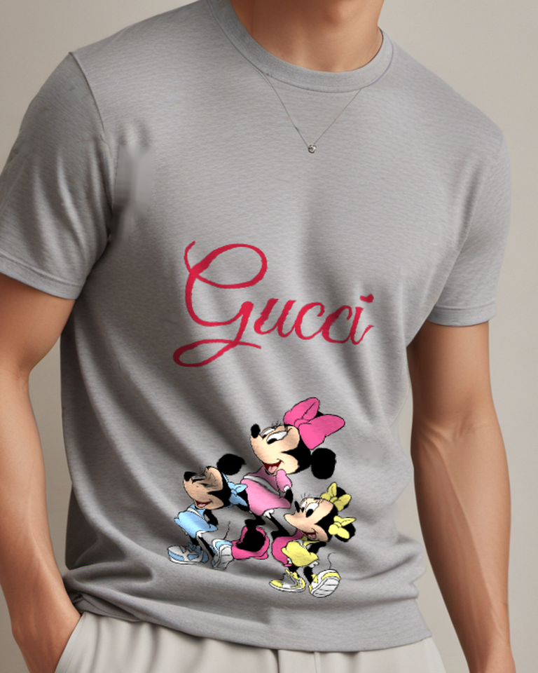 Gray Mouse Family Group Graphic T-Shirt - model wearing view