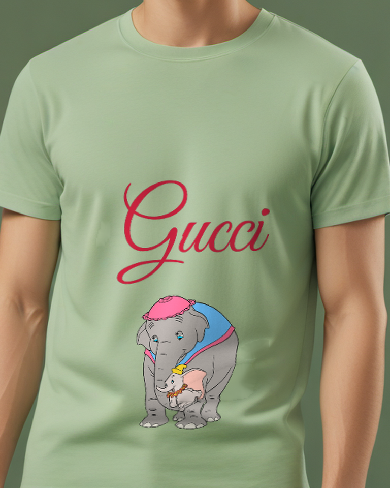Sage Green Dumbo With Mother Elephant Graphic T-Shirt - model wearing view