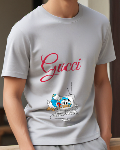 Gray Donald Duck On Computer Graphic T-Shirt - model wearing view