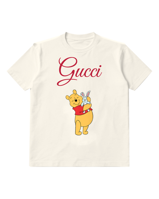 White Winnie The Pooh Holding A Rabbit Graphic T-Shirt - front product view