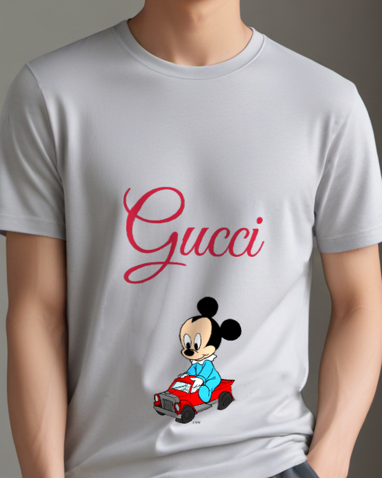 Light Gray Baby Mickey Driving Red Truck Graphic T-Shirt - model wearing view