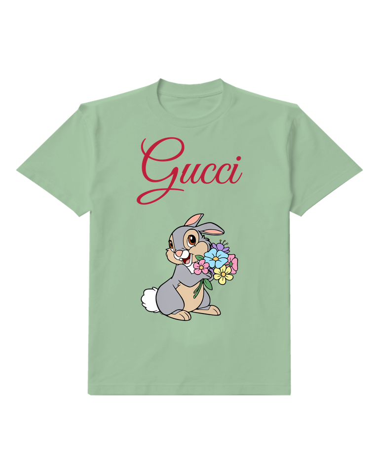 Sage Green Rabbit Flower Bouquet Graphic T-Shirt - front product view
