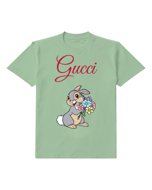 Sage Green Rabbit Flower Bouquet Graphic T-Shirt - front product view