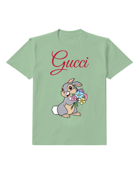 Sage Green Rabbit Flower Bouquet Graphic T-Shirt - front product view