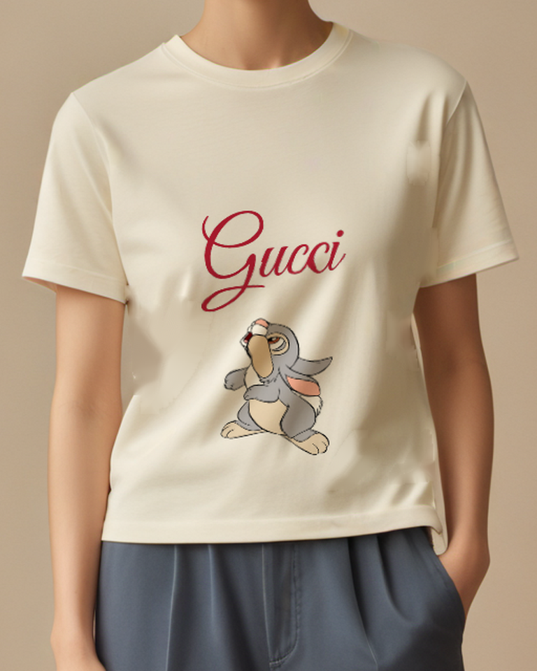 Ivory Rabbit Upward Gaze Graphic T-Shirt - model wearing view