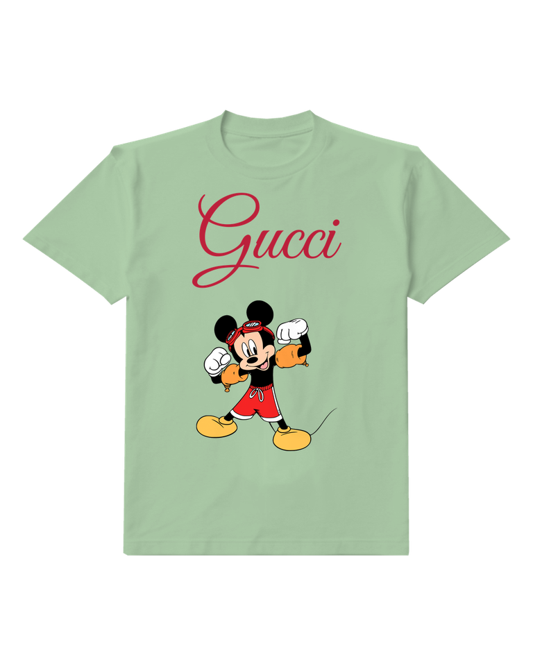 Sage Green Mickey Mouse Flexing Arms Graphic T-Shirt - front product view