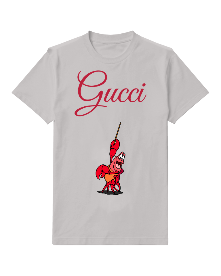 Light Gray Red Crab Holding Fishing Pole Graphic T-Shirt - front product view