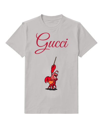 Light Gray Red Crab Holding Fishing Pole Graphic T-Shirt - front product view