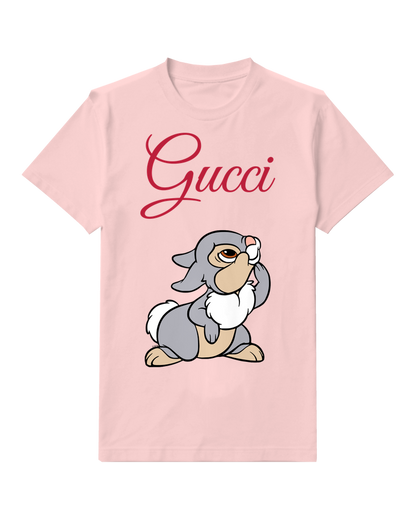 Blush Pink Upward Looking Rabbit Graphic T-Shirt - front product view