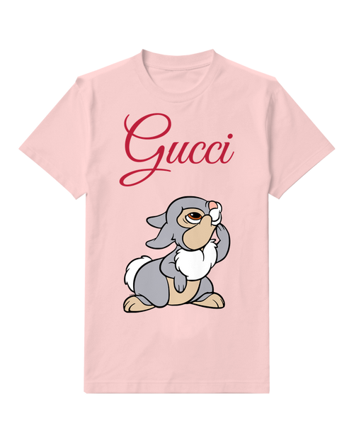 Blush Pink Upward Looking Rabbit Graphic T-Shirt - front product view