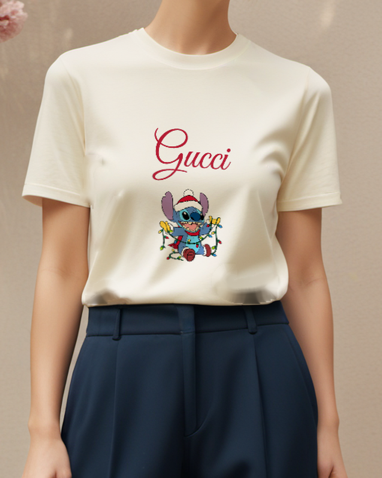 Ivory Stitch Festive Holiday Pose Graphic T-Shirt - model wearing view