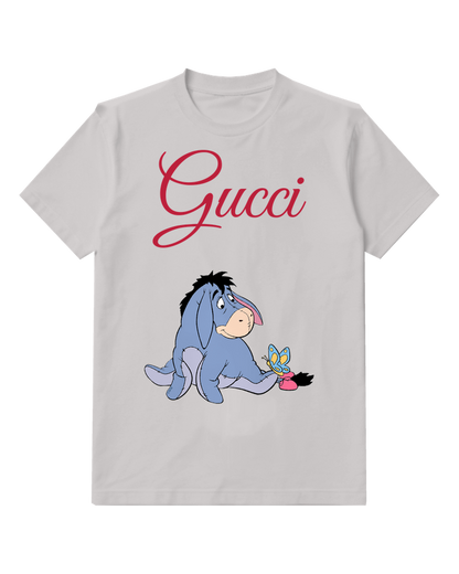 Light Gray Eeyore Sitting With Butterfly Graphic T-Shirt - front product view