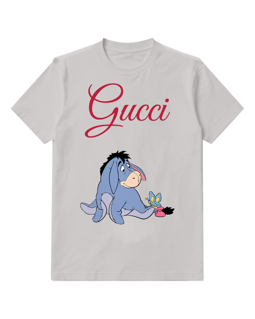 Light Gray Eeyore Sitting With Butterfly Graphic T-Shirt - front product view