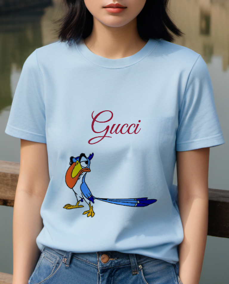 Sky Blue Long Tailed Bird Graphic T-Shirt - styled view 1