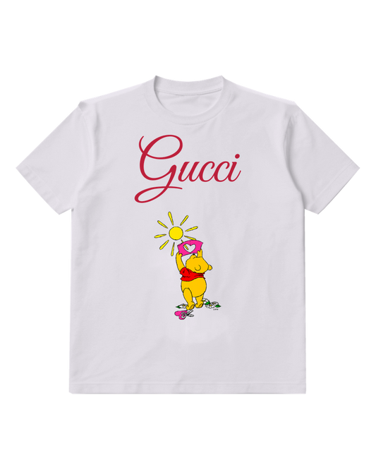 Light Gray Winnie The Pooh Holding A Pink Heart Graphic T-Shirt - front product view