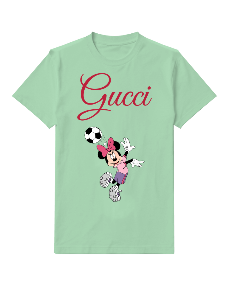 Sage Green Minnie Mouse Soccer Kicking Ball Graphic T-Shirt - front product view