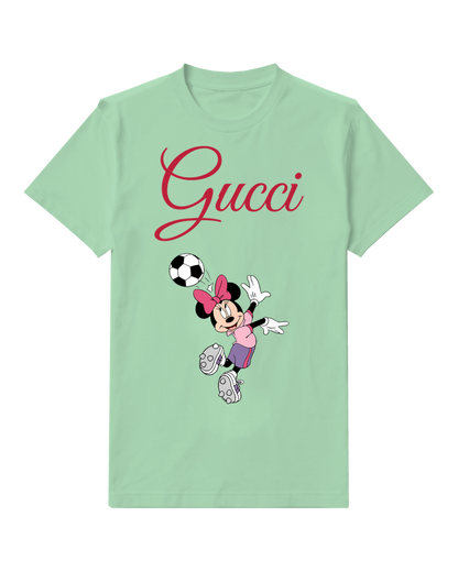 Sage Green Minnie Mouse Soccer Kicking Ball Graphic T-Shirt - front product view