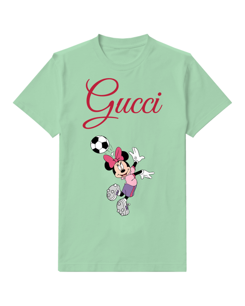 Sage Green Minnie Mouse Soccer Kicking Ball Graphic T-Shirt - front product view