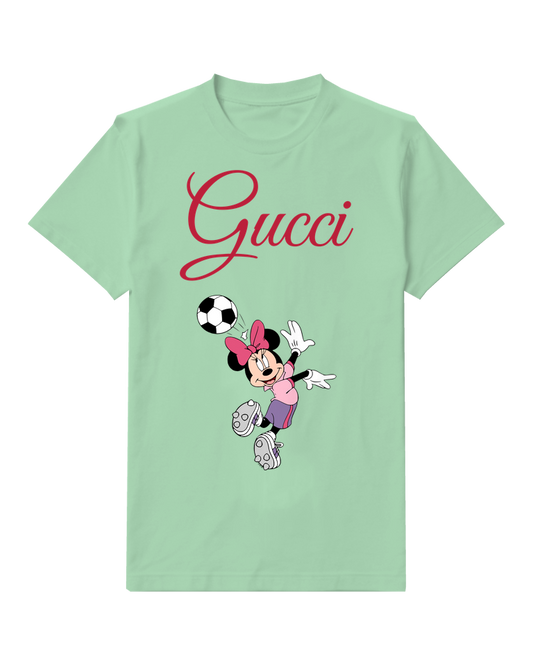 Sage Green Minnie Mouse Soccer Kicking Ball Graphic T-Shirt - front product view