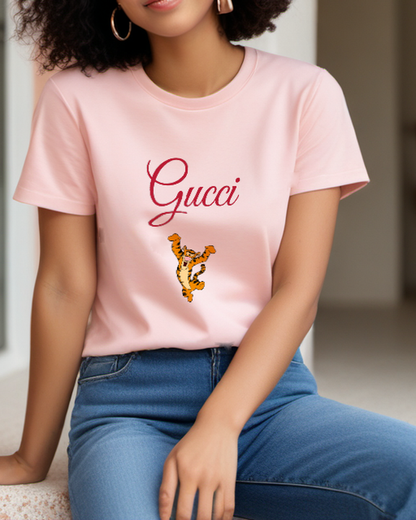 Blush Pink Dancing Striped Tiger Graphic T-Shirt - styled view 5