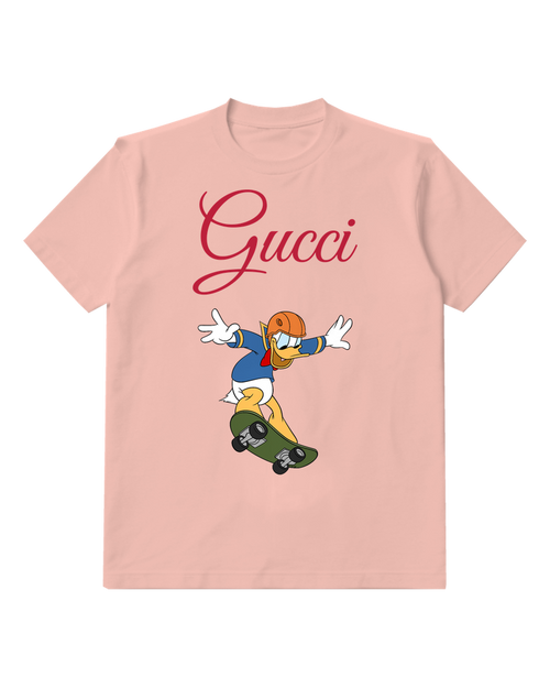 Blush Pink Donald Duck Skateboarding Mid Air Graphic T-Shirt - front product view