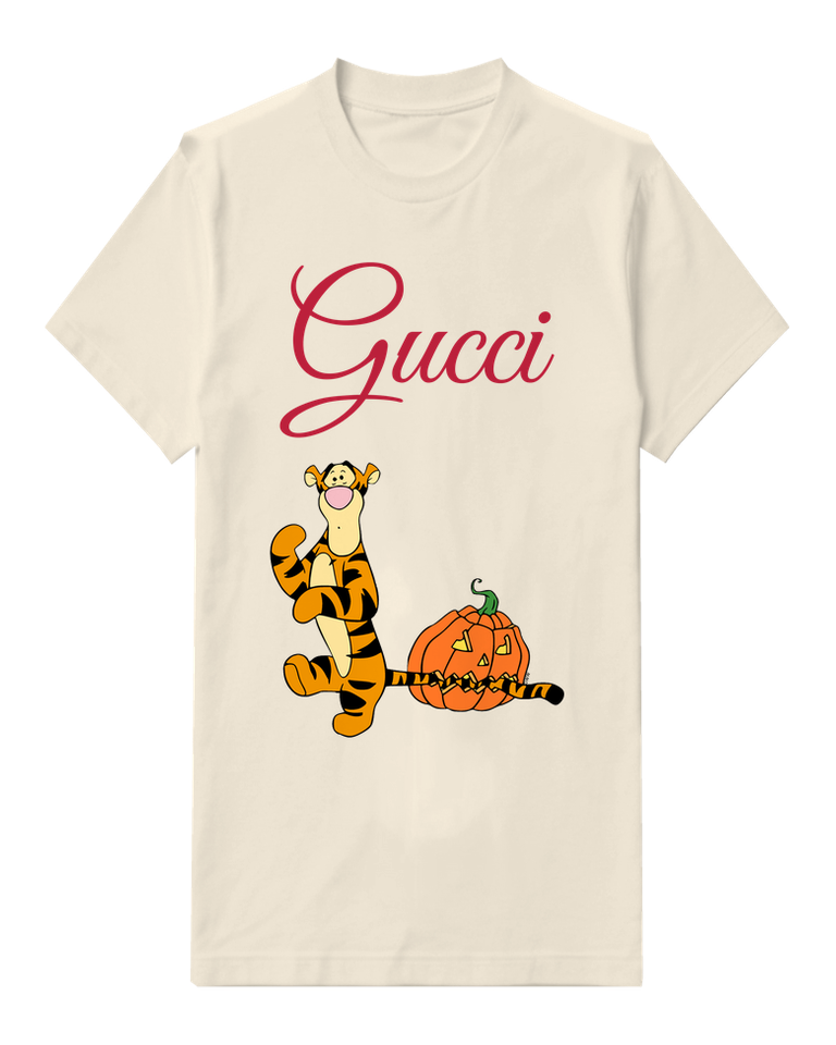 Ivory Tiger Beside Carved Pumpkin Graphic T-Shirt - front product view