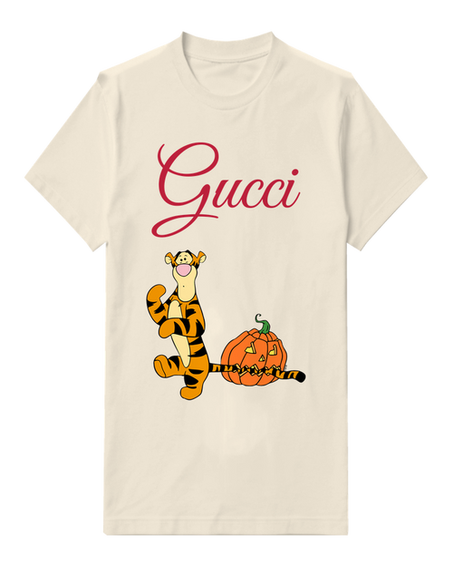 Ivory Tiger Beside Carved Pumpkin Graphic T-Shirt - front product view