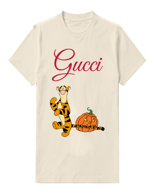 Ivory Tiger Beside Carved Pumpkin Graphic T-Shirt - front product view