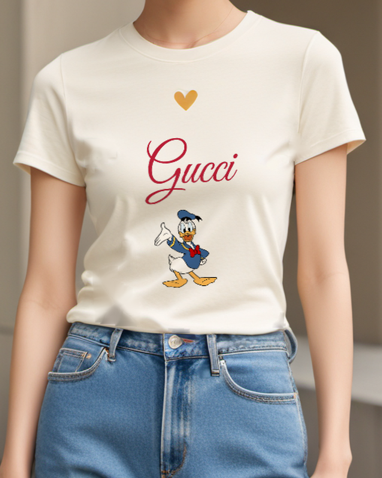 White Donald Duck Waving Hand Crew Neck Graphic T-Shirt - model wearing view