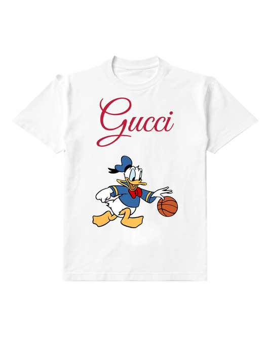 White Donald Duck Dribbling Basketball Graphic T-Shirt - front product view