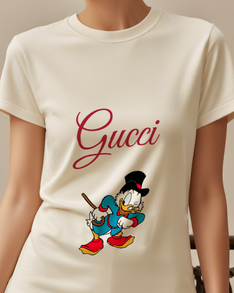 Ivory Top Hat Duck With Blue Coat Graphic T-Shirt - model wearing view