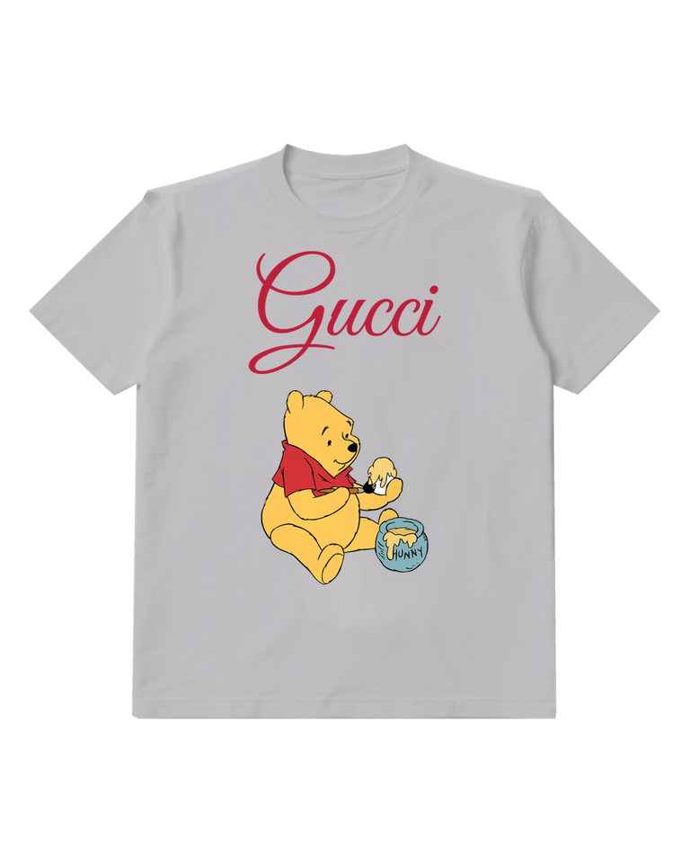 Light Gray Winnie The Pooh Sitting Eating Honey Graphic T-Shirt - front product view