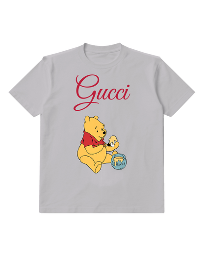 Light Gray Winnie The Pooh Sitting Eating Honey Graphic T-Shirt - front product view