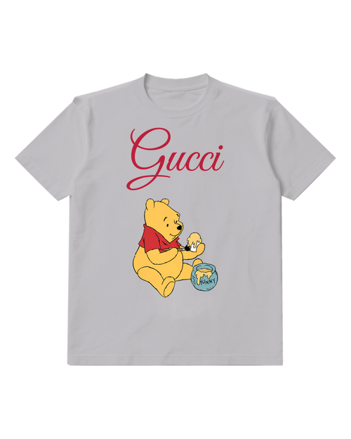 Light Gray Winnie The Pooh Sitting Eating Honey Graphic T-Shirt - front product view