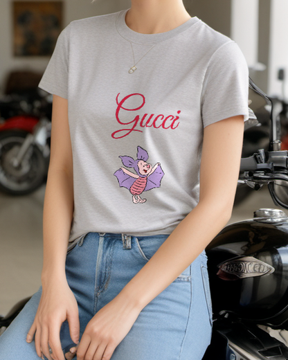 Light Gray Winged Piglet Graphic T-Shirt - styled view 3