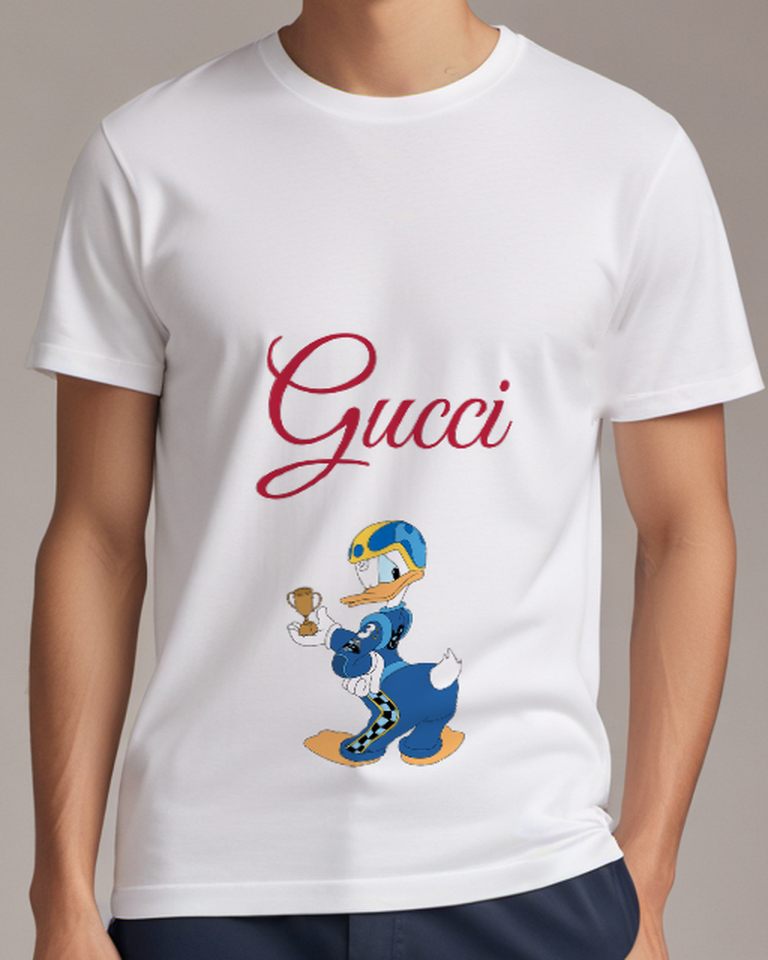 White Roadster Racer Donald Duck Graphic T-Shirt - model wearing view