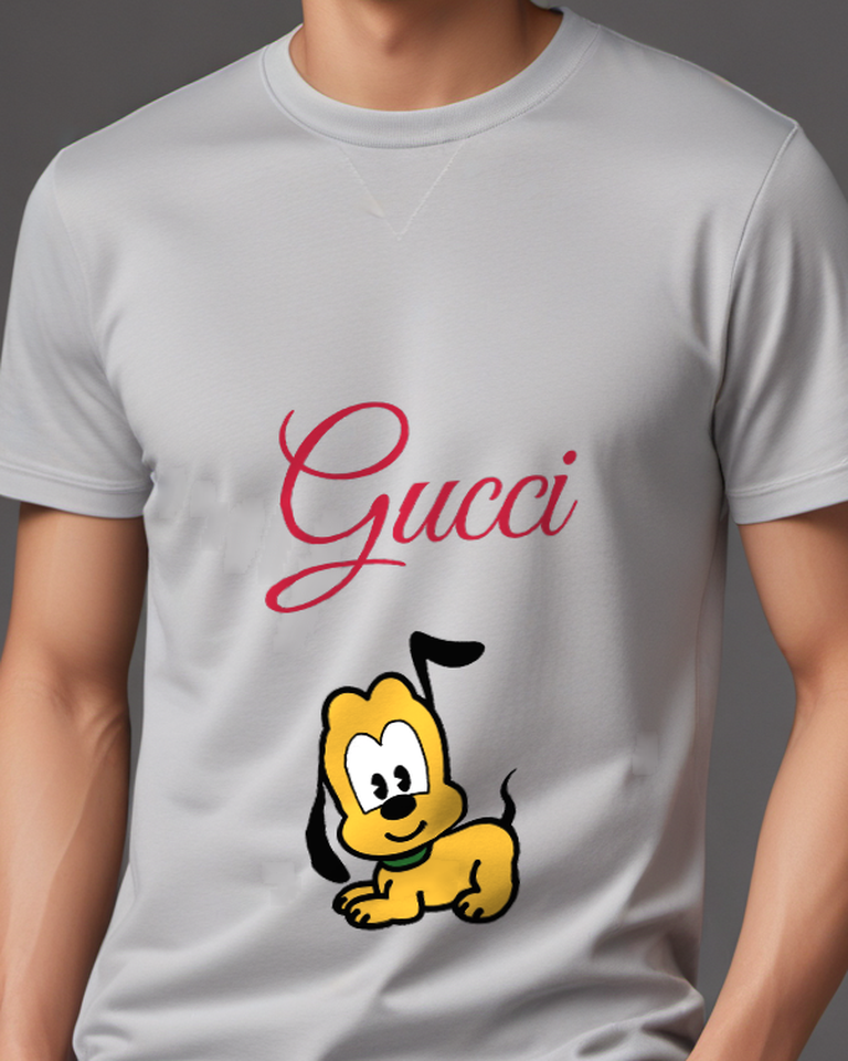 Light Gray Yellow Dog With Black Ears And Tail Graphic T-Shirt - model wearing view