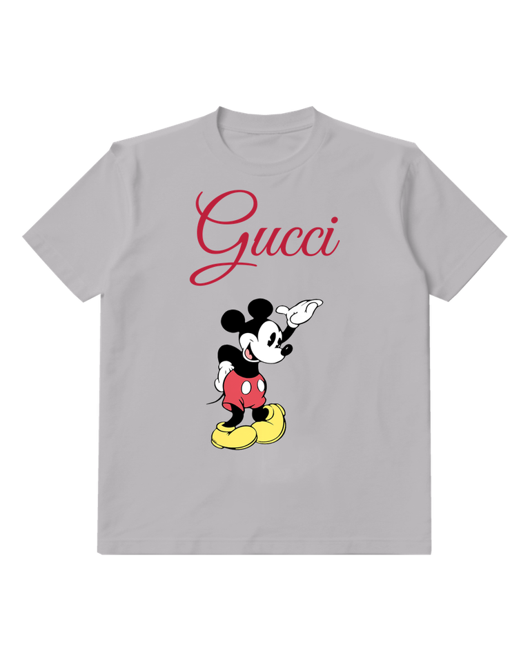 Light Gray Mickey Mouse Waving Hand Graphic T-Shirt - front product view