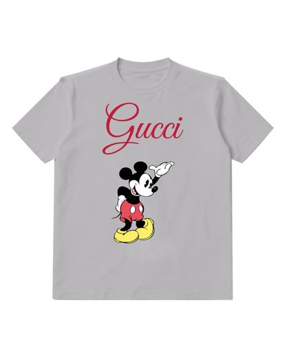 Light Gray Mickey Mouse Waving Hand Graphic T-Shirt - front product view