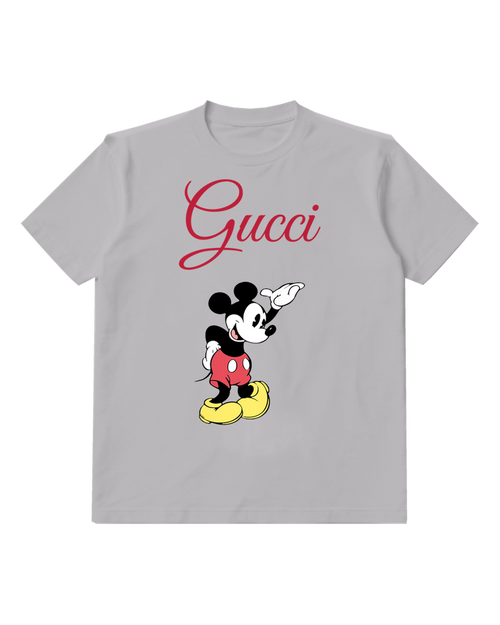 Light Gray Mickey Mouse Waving Hand Graphic T-Shirt - front product view