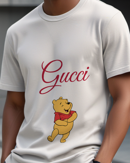 Light Gray Winnie The Pooh Dancing Joyfully Graphic T-Shirt - model wearing view