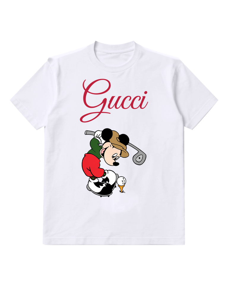 White Mickey Mouse Golfing Stance Graphic T-Shirt - front product view