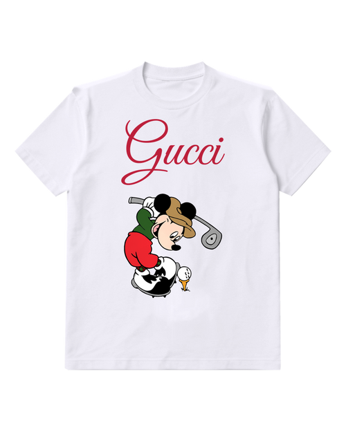 White Mickey Mouse Golfing Stance Graphic T-Shirt - front product view