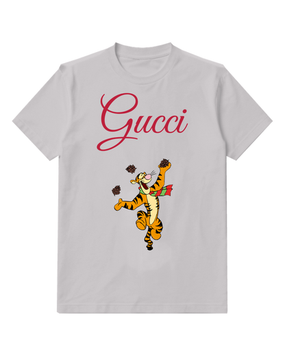 Light Gray Tigger Jumping With Pinecones Graphic T-Shirt - front product view