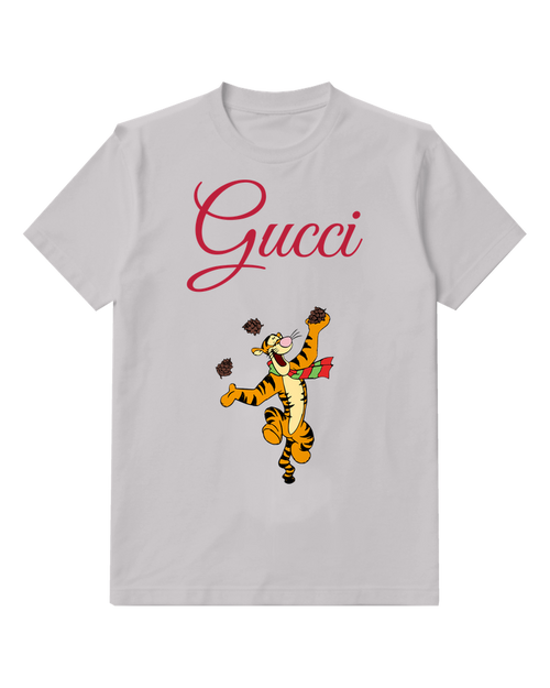 Light Gray Tigger Jumping With Pinecones Graphic T-Shirt - front product view