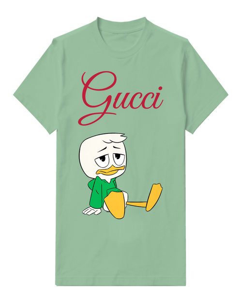 Sage Green Louie Duck Sitting Cross Legged Graphic T-Shirt - front product view