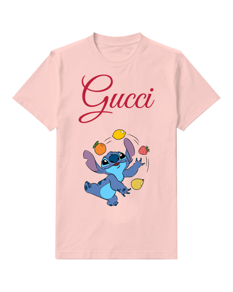 Blush Pink Blue Creature Juggling Fruit Graphic T-Shirt - front product view