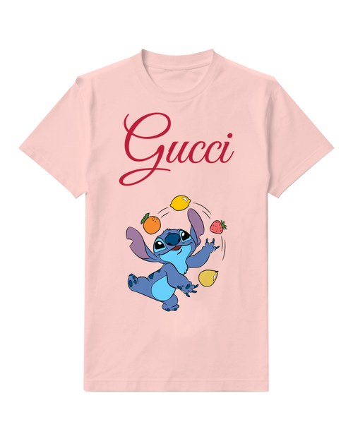 Blush Pink Blue Creature Juggling Fruit Graphic T-Shirt - front product view