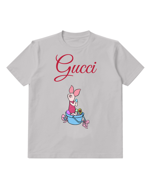 Light Gray Piglet Holding Egg In Bucket Graphic T-Shirt - front product view
